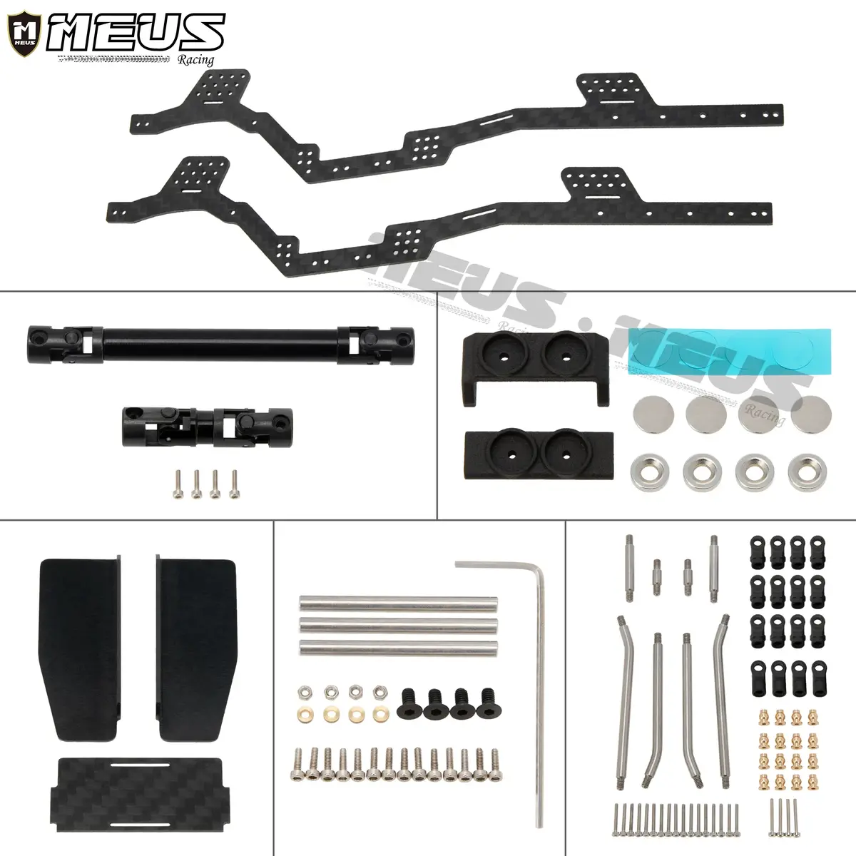 Meus Racing 1/24 Transmission Front System Diy Kits Lcg Carbon Fiber Chassis Frame Bend Links Drive Shaft Magnetic Invisible Body Mount 132Mm Wheelbase For Scx24 C10 Wrangler 1