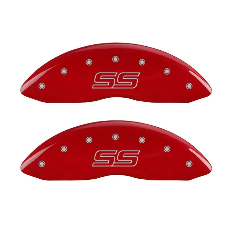 Mgp Engraved 4-Piston Caliper Covers – Front & Rear, Trailblazer Style, Ss Red Finish W/ Silver Accent 1