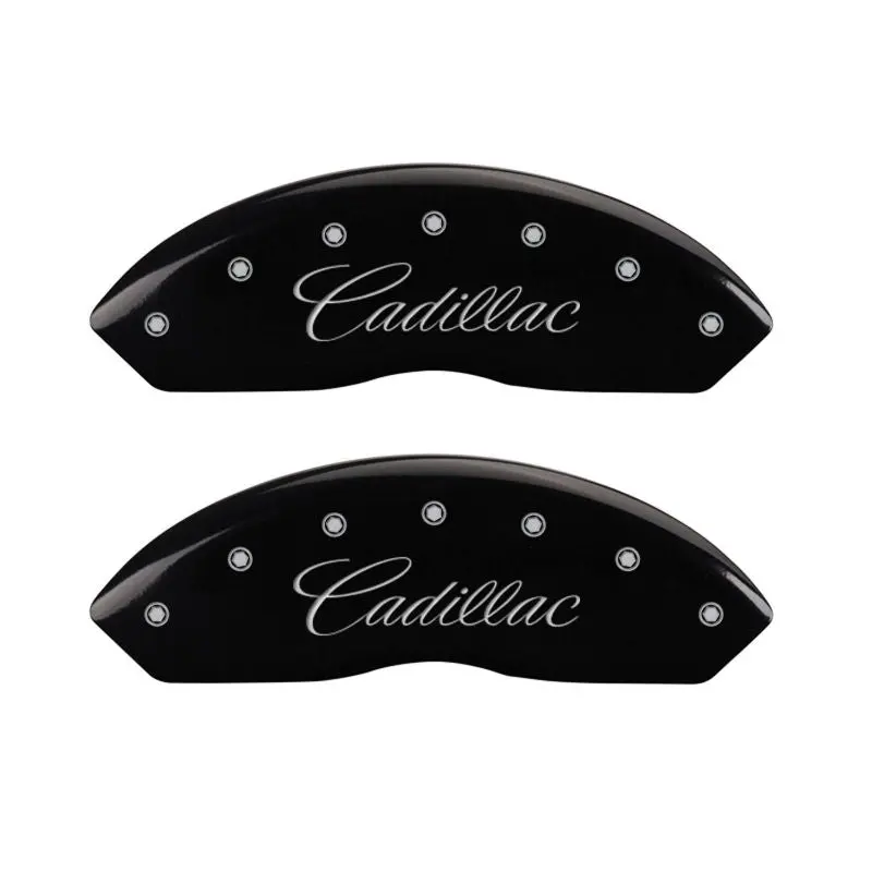 Mgp Custom Engraved Caliper Covers – Cursive Front & Cadillac/Xlr-Branded Rear, Black Finish With Silver Chrome 1