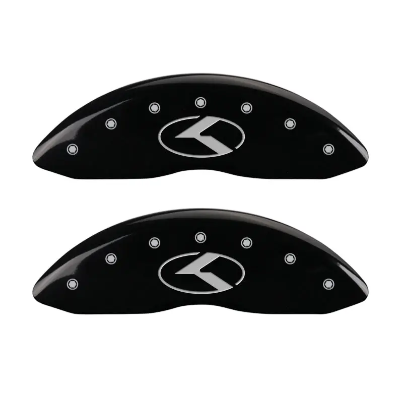 Mgp Engraved Front And Rear Caliper Covers For Circle K/Kia Vehicles – Matte Black Finish With Silver Chrome Highlights 1