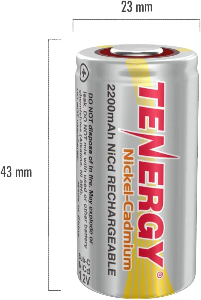 Tenergy Subc 2200Mah Nicd Flat Top Rechargeable Battery (No Tabs) 1