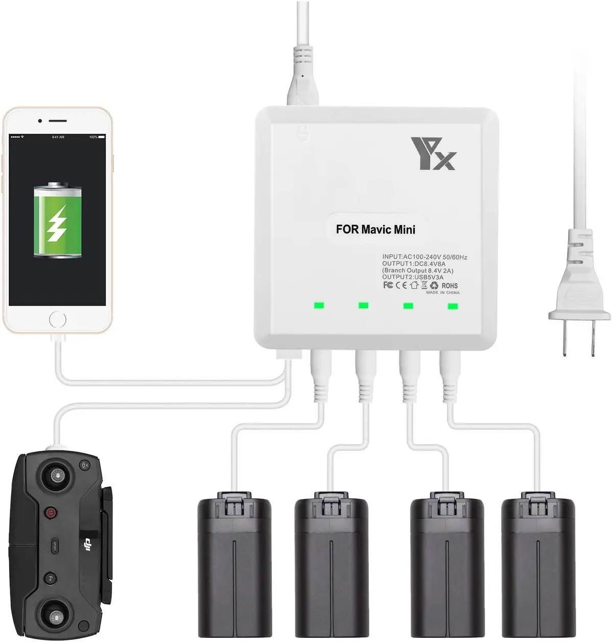 Mavic Mini 6 In 1 Rapid Intelligent Multi Battery Charger (Charge 4 Batteries Simultaneously & 2 Usb Ports) Compatible With Dji Mavic Mini, Mavic Mini 2 Drone 1