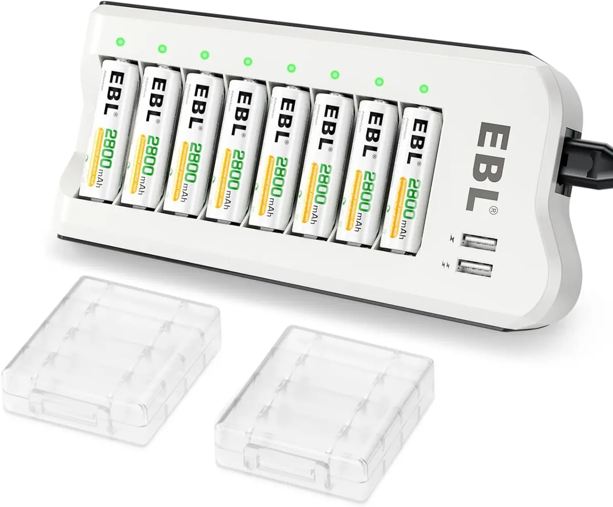 Ebl 2800Mah Ni-Mh Aa Rechargeable Batteries (8 Pack) And Rechargeable Aa Aaa Battery Charger With 2 Usb Charging Ports 1