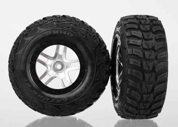 Traxxas:  Tire & Wheel Assy, Glued (S1 Compound) (Sct Split-Spoke Satin Chrome, Black Beadlock Wheel, Kumho Tire, Insert) (2) (4Wd Front/Rear, 2Wd Rear Only) (6874R) 1