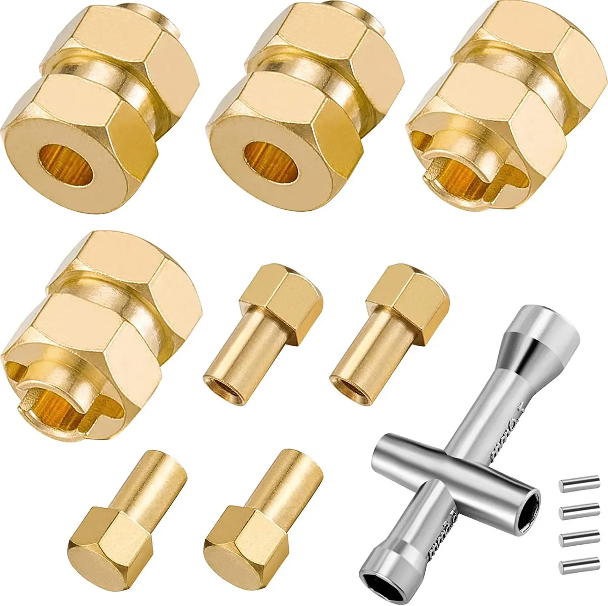 Scx24 4 Pieces 7Mm Brass Extended Hex Wheel Hubs Rc Wheel Spacers Brass Weight Hex Hub Extended Kit 1