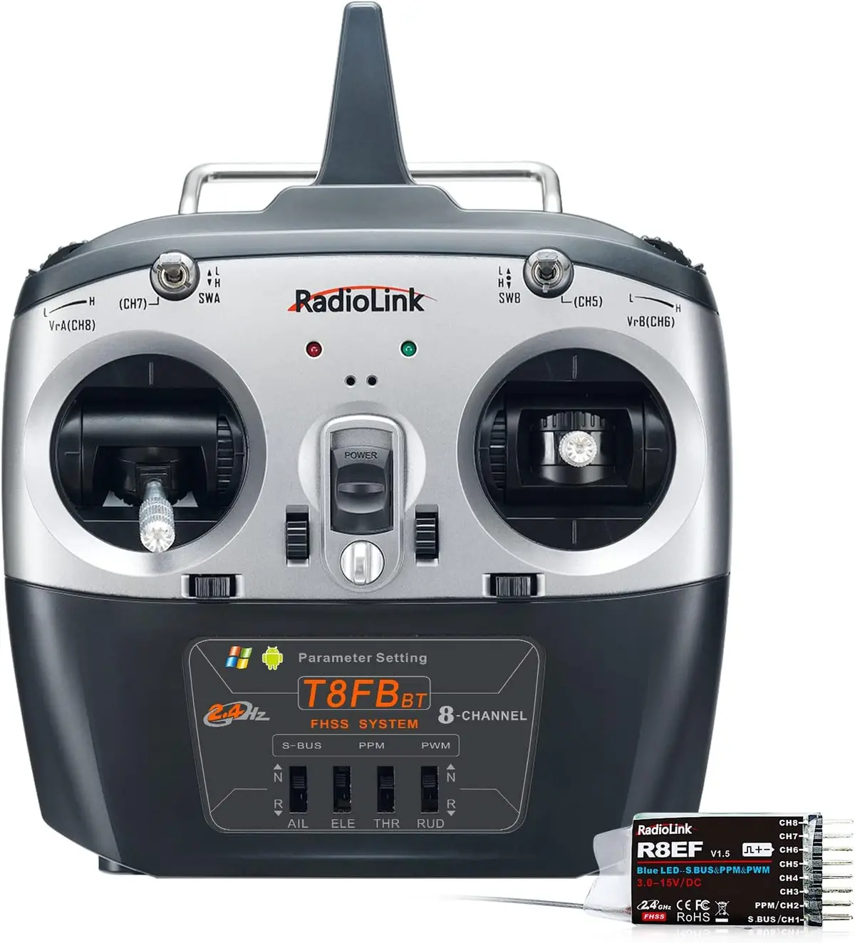 Radiolink T8fb 8 Channels 2.4Ghz Rc Remote Transmitter And R8ef Receiver App Parameter Setup Dual Stick Controller For Rc Airplane Aircraft Boat Car And More(Mode 2) (T8fb2023) 1