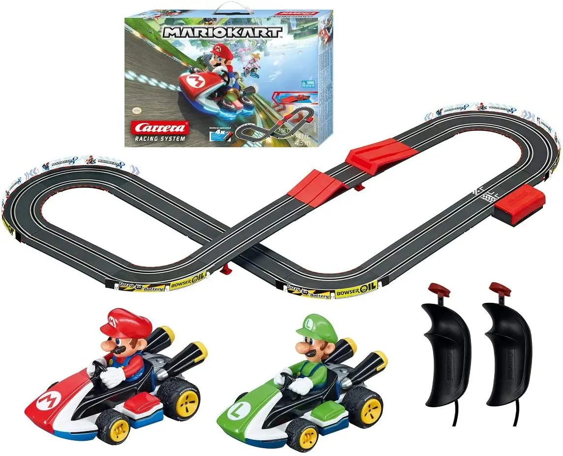 Mario Kart Battery Operated 1:43 Scale Slot Car Racing Toy Track Set With Jump Ramp Featuring Mario And Luigi 1