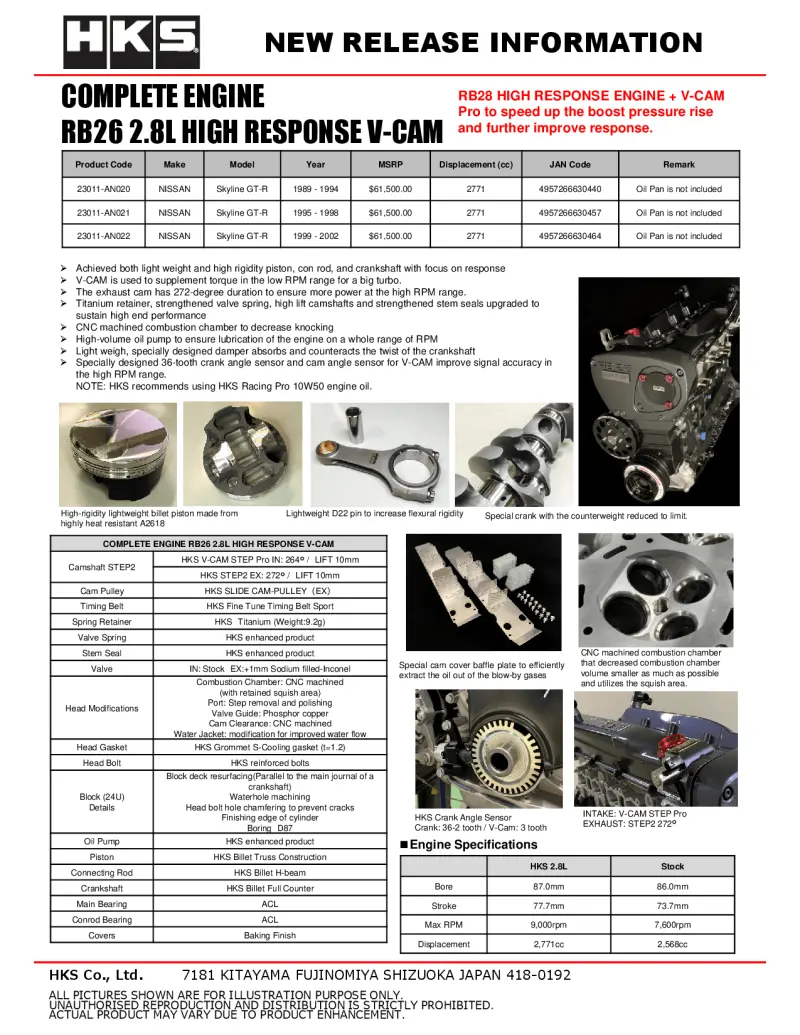 Hks Complete Rb26Dett 2.8L V-Cam Engine Assembly – Built For Nissan Skyline Gt-R R34 1