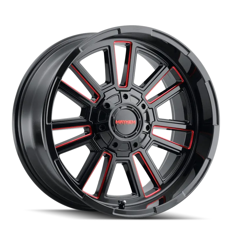 Mayhem Apollo 20×9″ Gloss Black Wheel – 8×165.1 Bolt Pattern, 0Mm Offset, 125.2Mm Hub Bore, Prism Red Accents 1