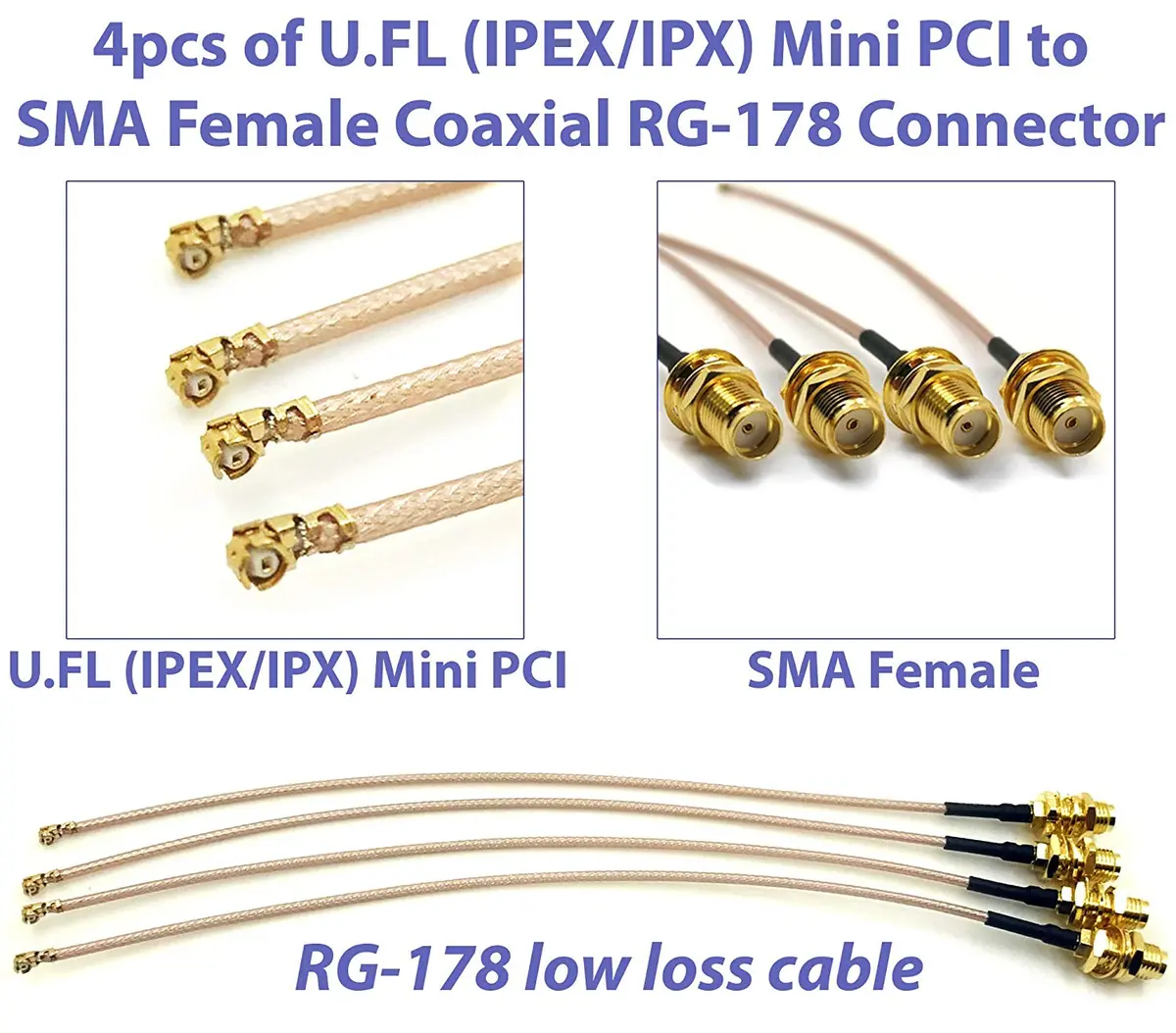 Mini Pci To Sma Female Pigtail Antenna Rg-178 Low Loss Cable (7 Inches (17.8 Cm) 1