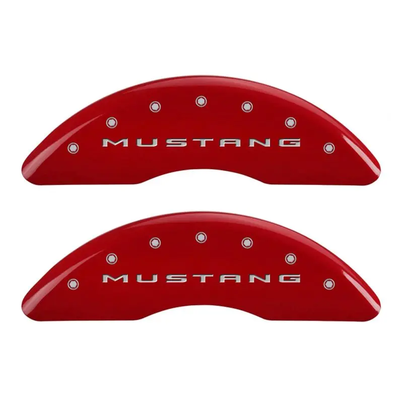 Mgp Engraved Mustang-Themed Caliper Cover Set – Front (2015) & Rear (2015), Red Finish With Silver Chrome 1