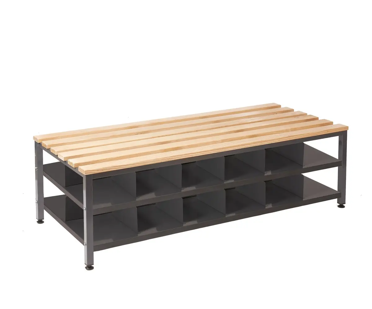 Double Depth Changing Room Bench With Shoe Storage - Solid Oak Slats 1
