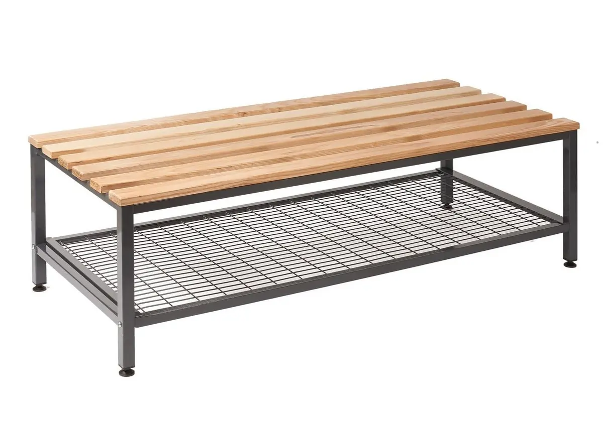 Double Depth Changing Room Bench With Under Seat Tray - Solid Oak Slats 1