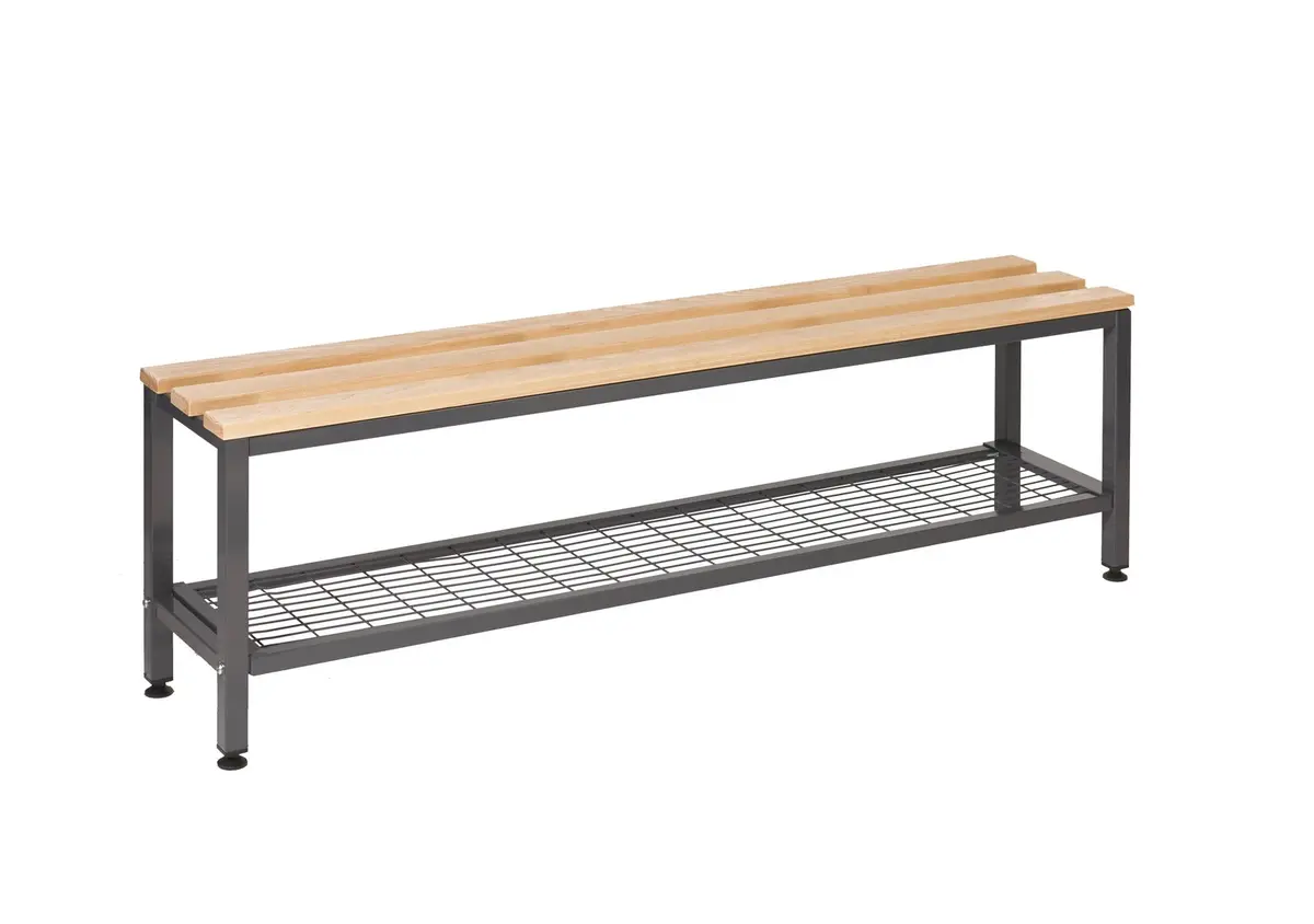 Single Depth Changing Room Bench With Under Seat Tray - Solid Oak Slats 1