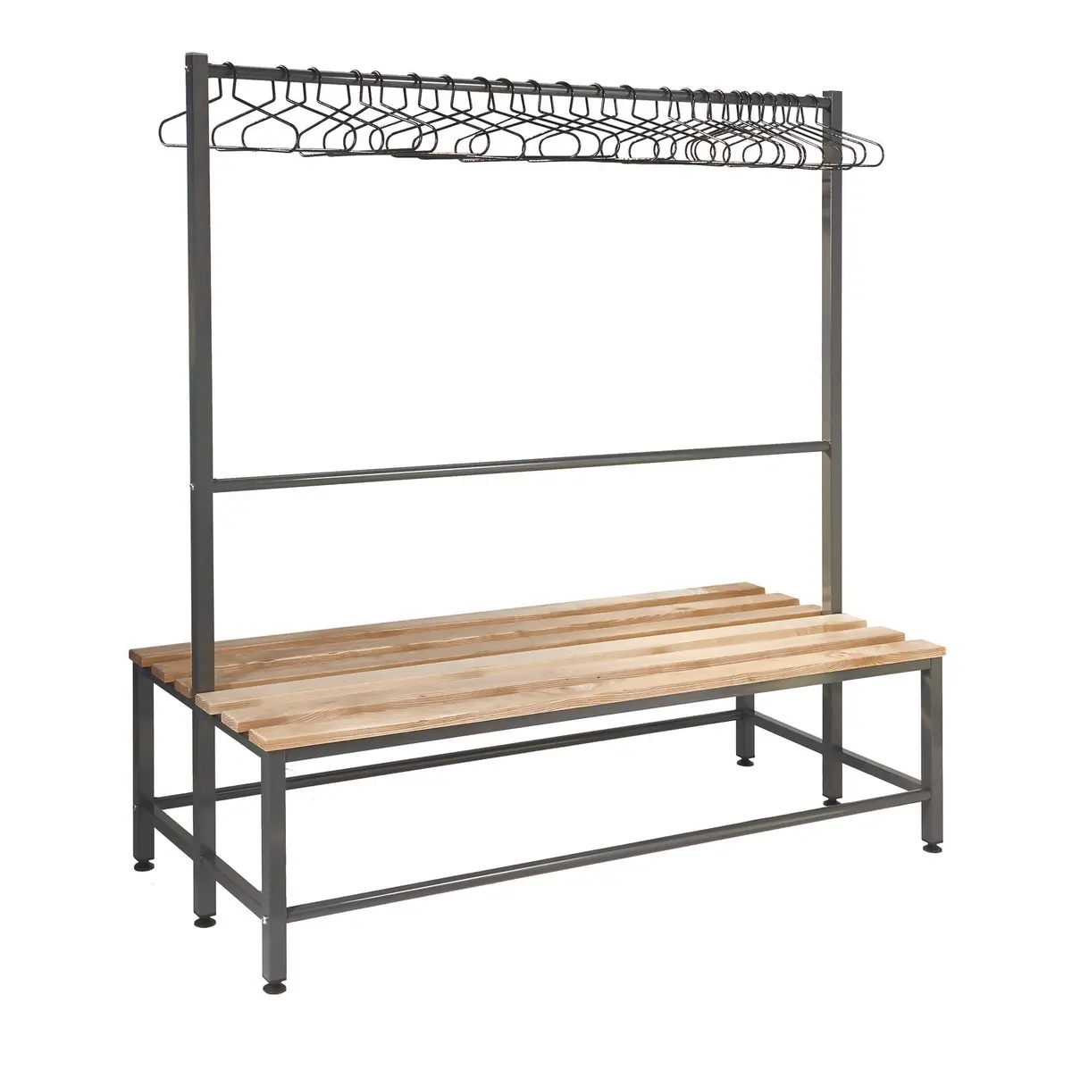 Changing Room Island Bench - Double Sided With 24 Hangers With Solid Oak Slats 1
