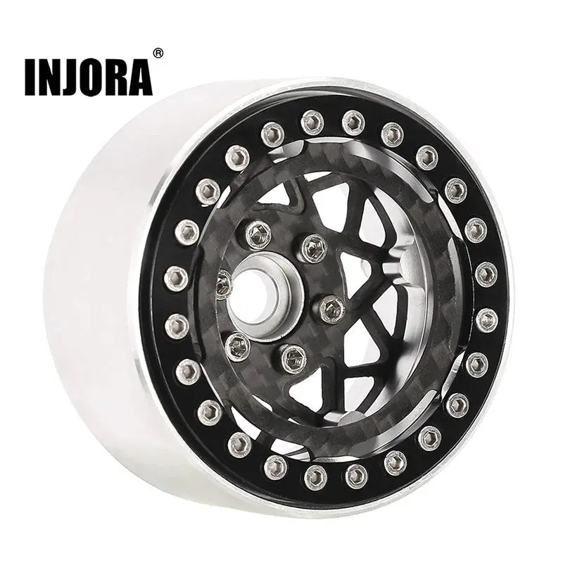 Injora Carbon Fiber Aluminum Negative Offset 10Mm 1.9" Beadlock Wheels For 1/10 Rc Crawlers (W1952) 1