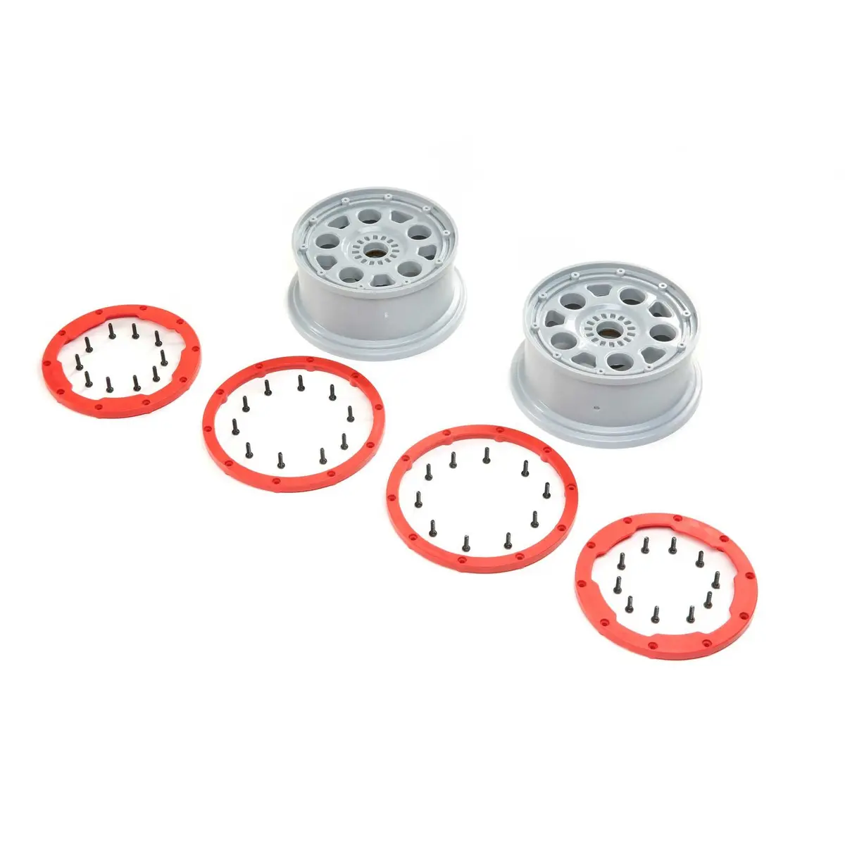 Losi 1/5 Front/Rear 4.75 Bead Lock Wheels, 24Mm Hex, Silver/Red (2): Dbxl-E 2.0 (Los45033) 1