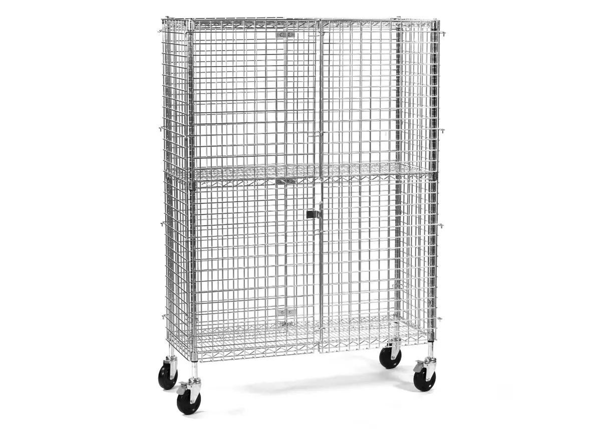 Mobile Three-Tier Wire Mesh Cage Lockers 1