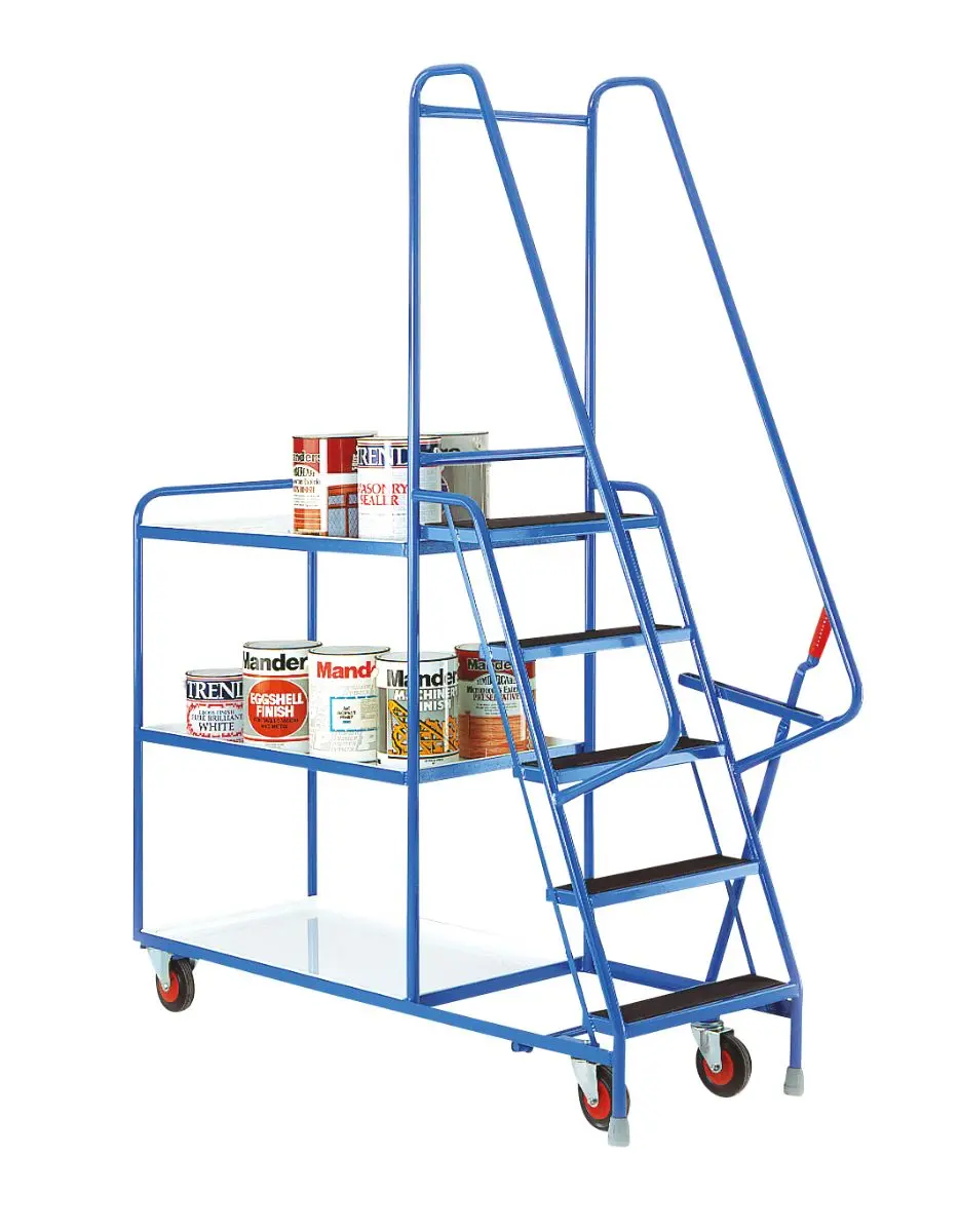 5 Step Warehouse Picking Trolley - Reversible White Shelves 1