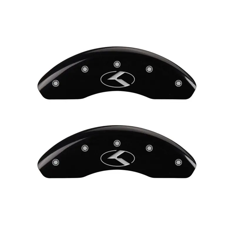 Mgp Engraved 4-Piston Caliper Covers For Front And Rear – Circle K/Kia Black Finish With Silver Chrome Trim 1
