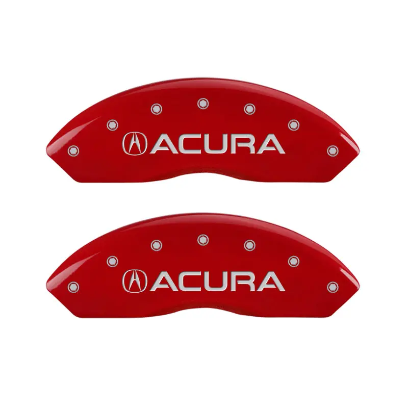 Mgp Engraved 4-Piston Caliper Covers For Acura – Front And Rear Set With Red Accent & Silver Finish 1