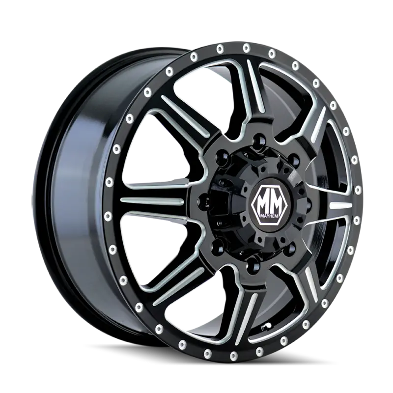 Mayhem 8101 Monstir 19.5X6.75/8X165.1 Bp/102Mm Offset/121.3Mm Hub Front Black W/ Milled Spokes Wheel 1