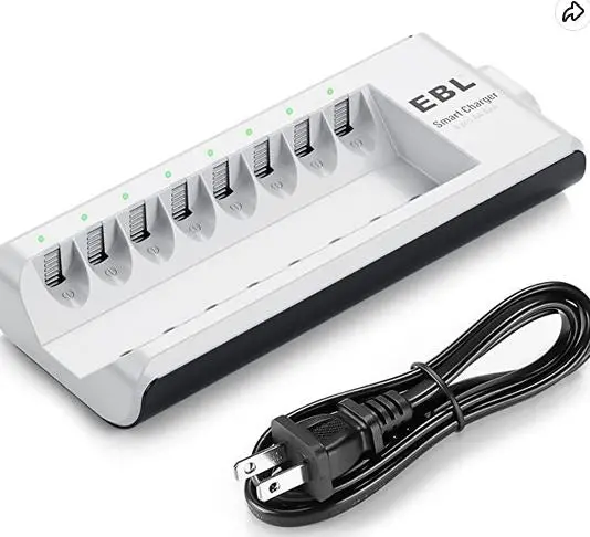 Ebl Battery Charger, 8-Bay Individual Batteries Charger For Aa Aaa Nimh Nicd Rechargeable Batteries With Ac Plug Cable 1