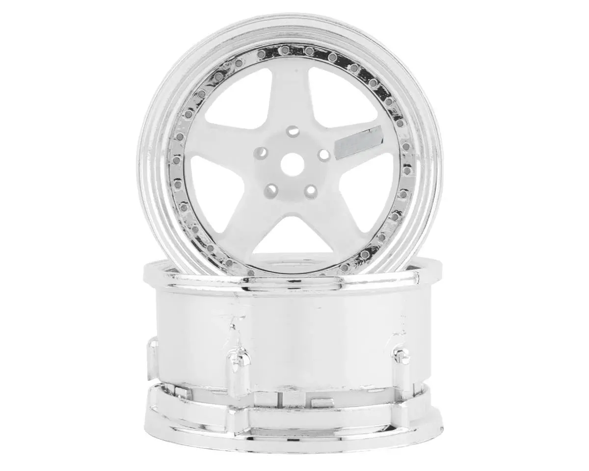 Ds Racing Drift Element 5 Spoke Drift Wheels (White & Chrome) (2) (Adjustable Offset) W/12Mm Hex (Dsc-De-010) 1