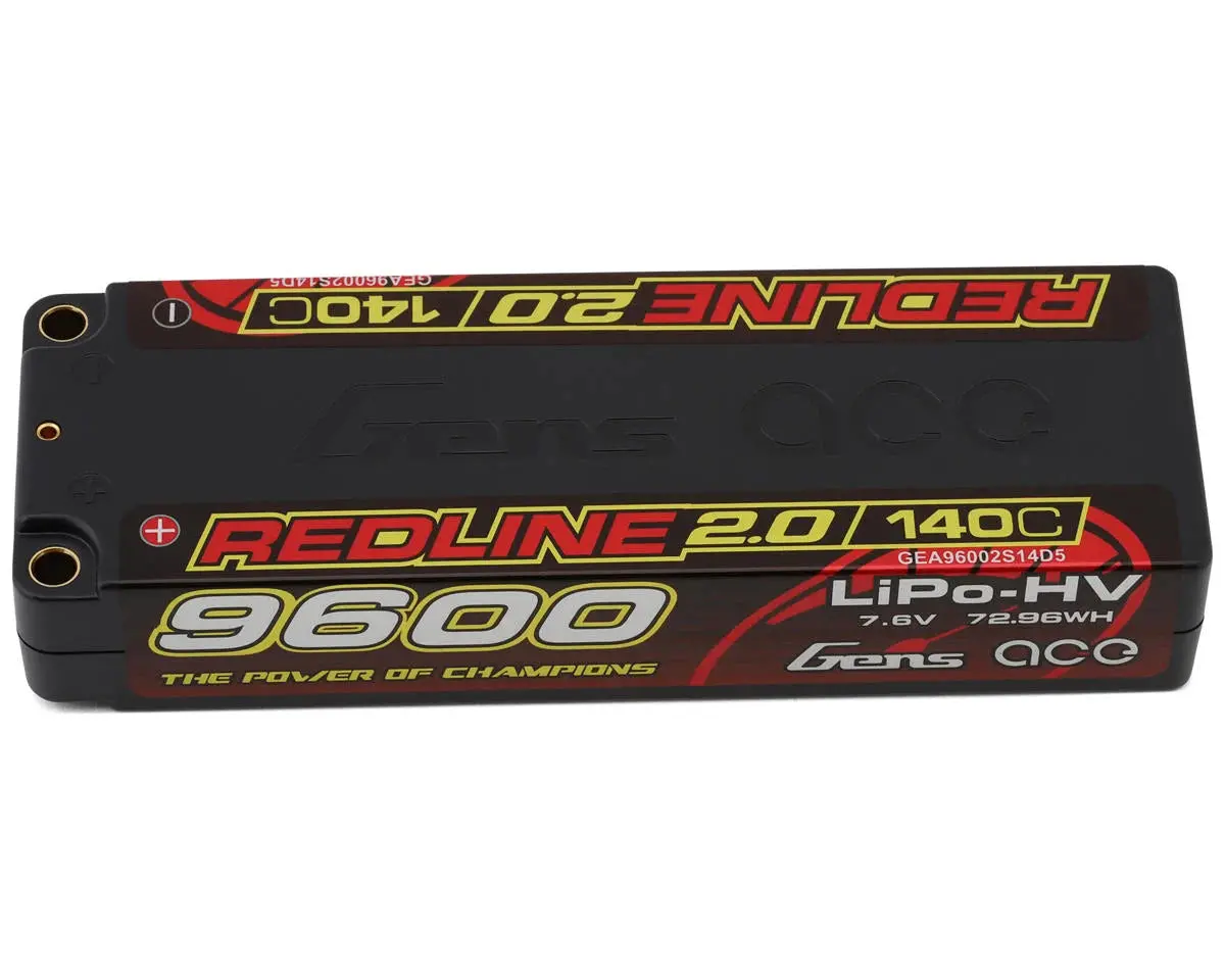 Gens Ace Redline 2.0 2S Lihv Battery 140C (7.6V/9600Mah) W/5Mm Bullets 1