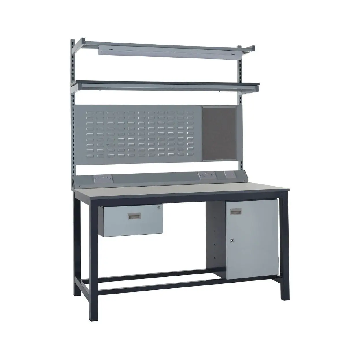 Heavy-Duty Workbench With Cupboard, Upper Shelf & Led Lighting 1