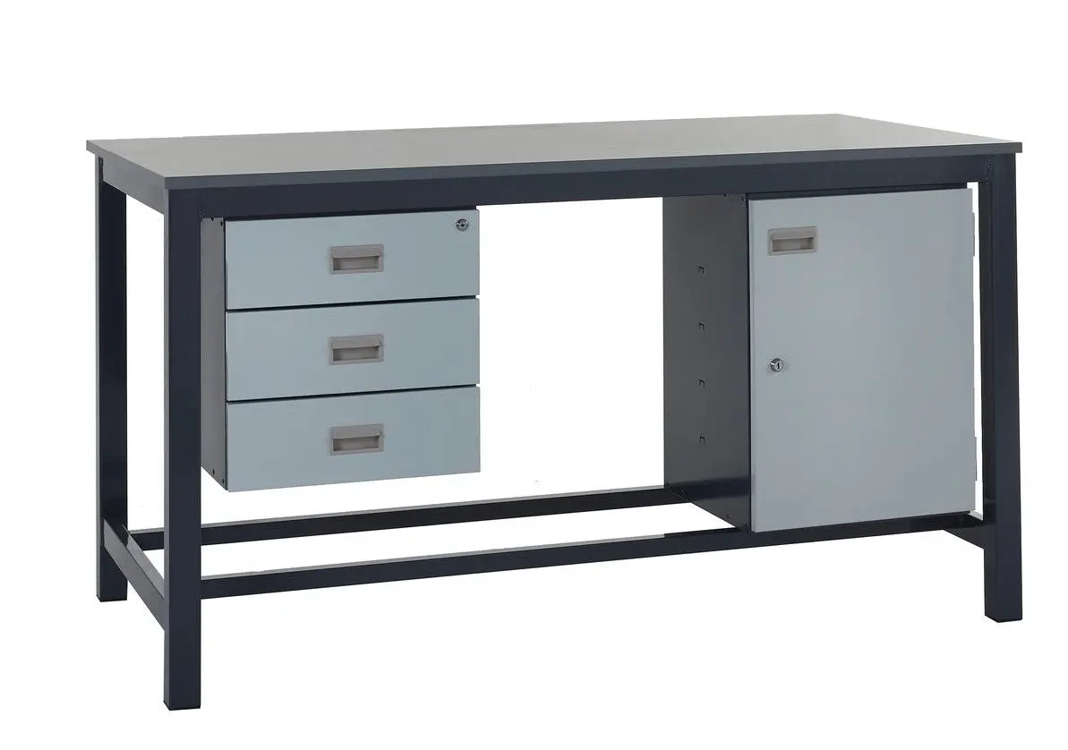 Heavy-Duty Workbench With Cupboard And 3 Drawers 1