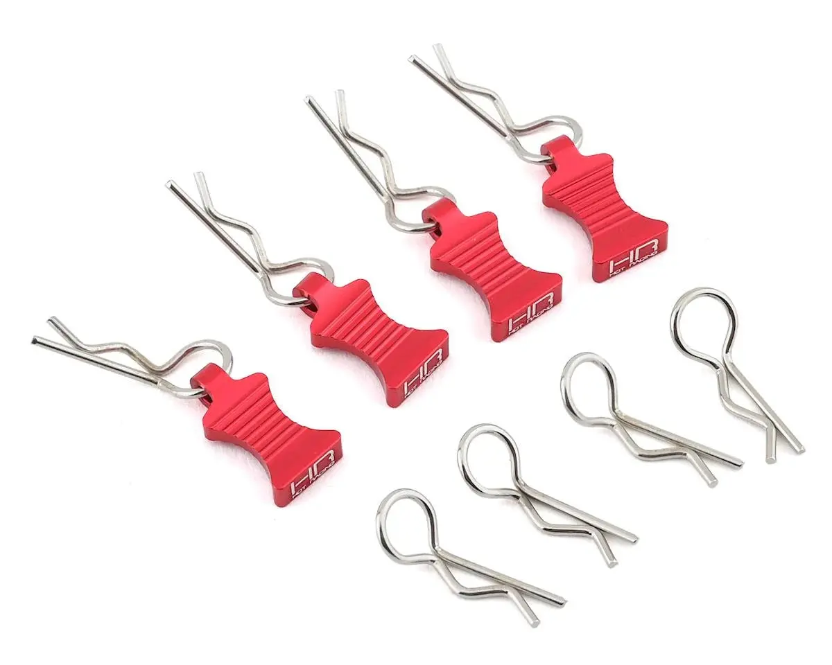 Hot Racing 1/10 Red Aluminum Ez Pulls (4) Body Clips (8) (Hraac03ez02) 1