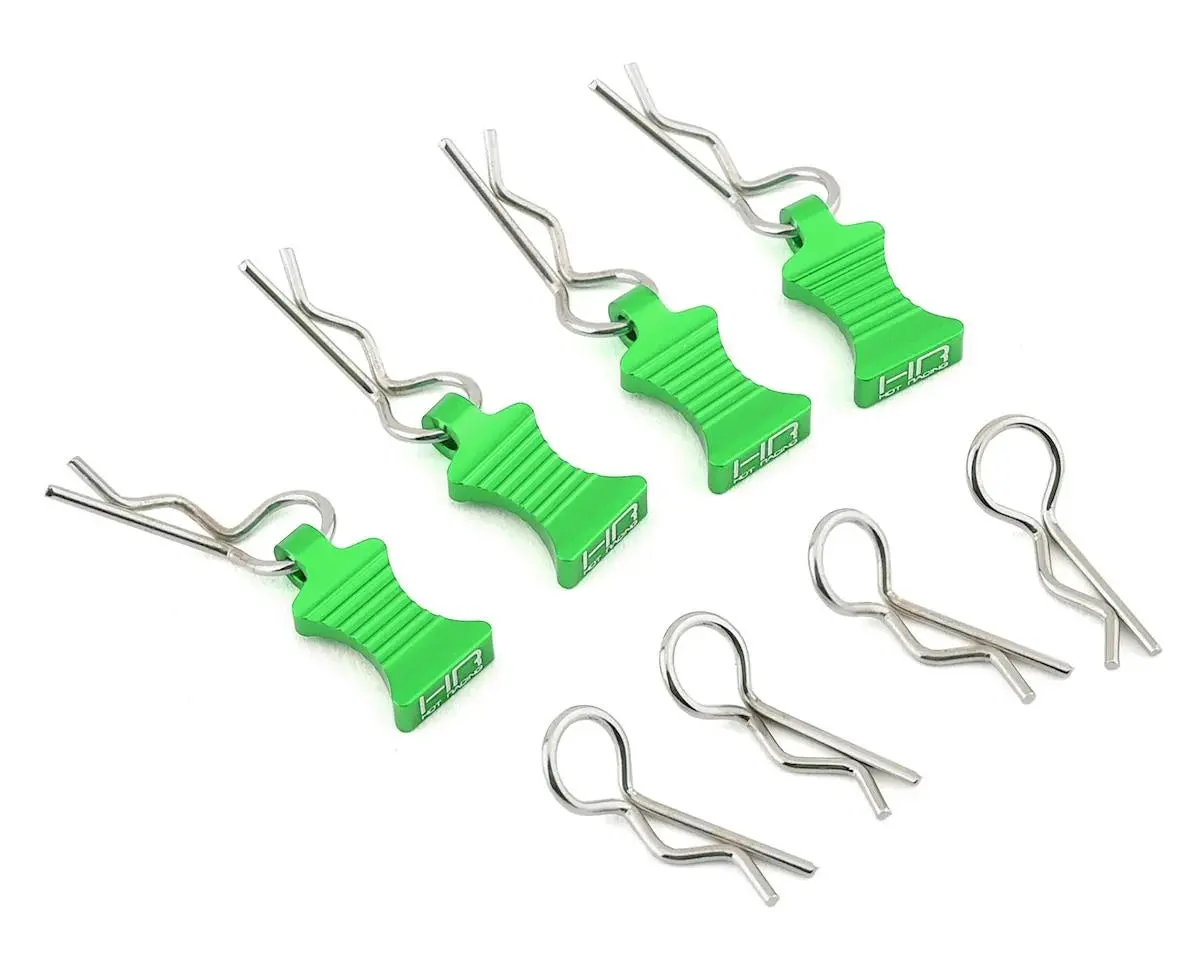 Hot Racing 1/10 Aluminum Ez Pulls W/Body Clips (Green) (4) (Hraac03ez05) 1