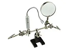 Helping Hand Magnifier Glass Stand W/Flexible Neck, Led Flashlight & Alligator Clips 1
