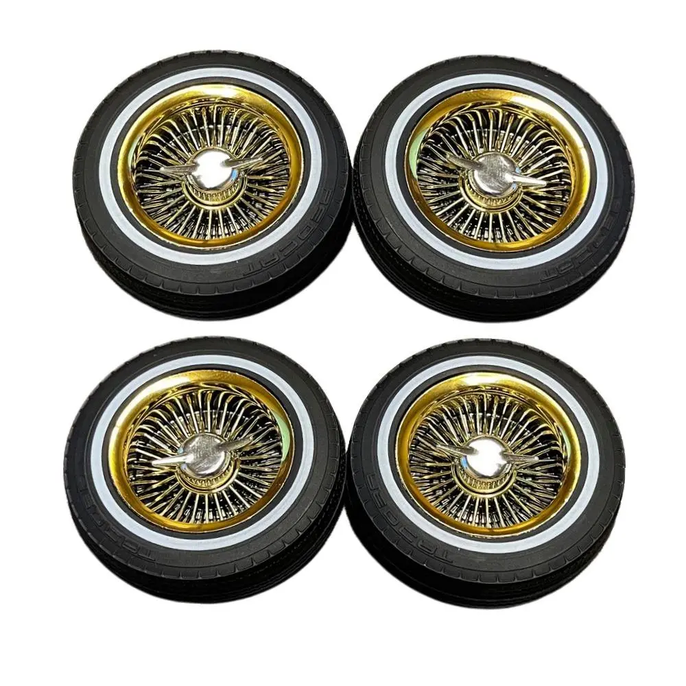 Redcat Whitewall Low Pro Tires And Wheels W/ Knock Offs & Wheel Nuts (Gold)(Not Glued) (1Set) (Rer14434) 1