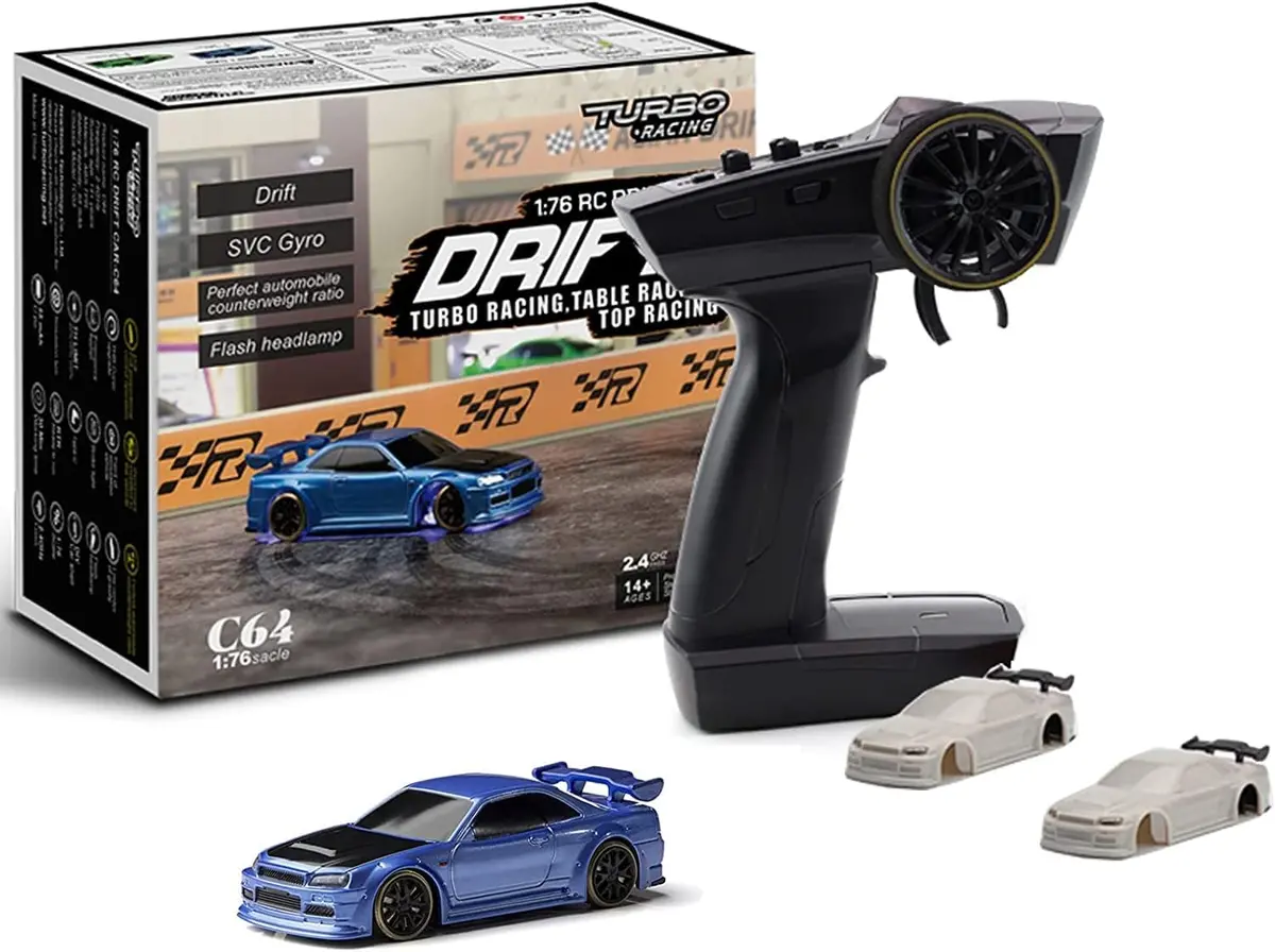 Turbo Racing 1:76 Scale Drift Rc Car With Gyro Mini Full Proportional Rtr 2.4Ghz Remote Control With 2 Replaceable Body Shell 1