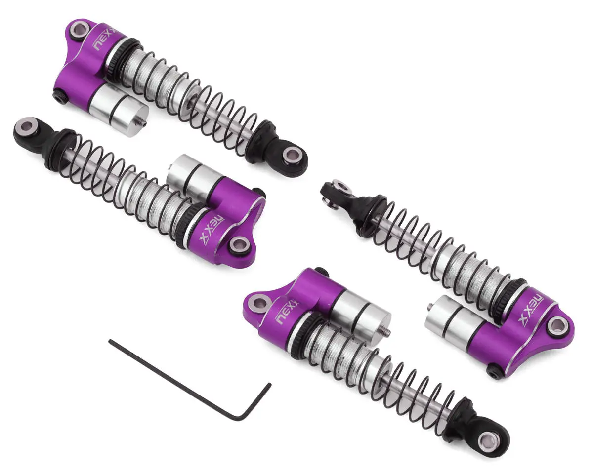 Nexx Racing Traxxas 1/18 Trx-4M Reservoir Aluminum Threaded Oil Filled Shocks (4) (Purple) (Nx-400-P) 1