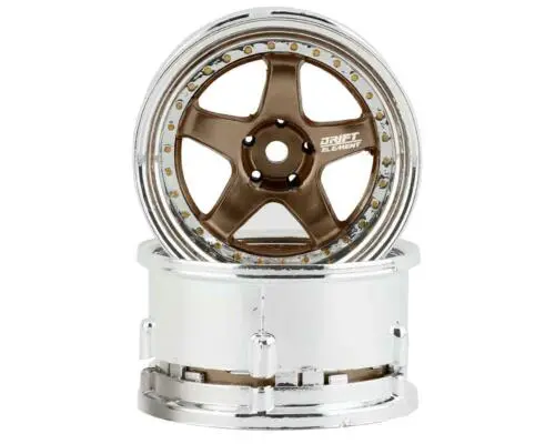 Ds Racing Drift Element 5 Spoke Drift Wheels (Bronze & Chrome W/Gold Rivets) (2) (Adjustable Offset) W/12Mm Hex (Dsc-De-022) 1