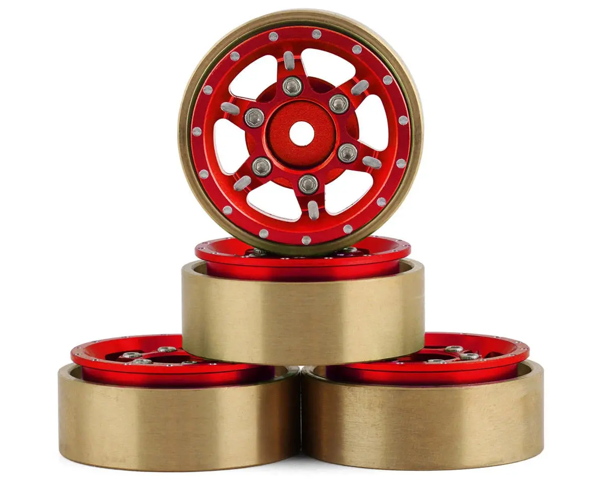 Samix: Scx24 Aluminum & Brass Adjustable Offset 1.0" Beadlock Wheels (Red) (4) (23.75G) 1