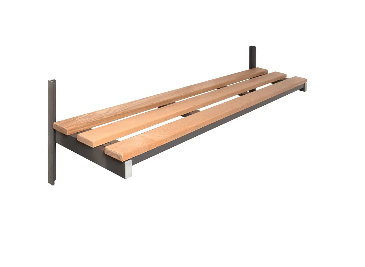 Wall Mounted Changing Room Bench - Solid Oak Slats 1