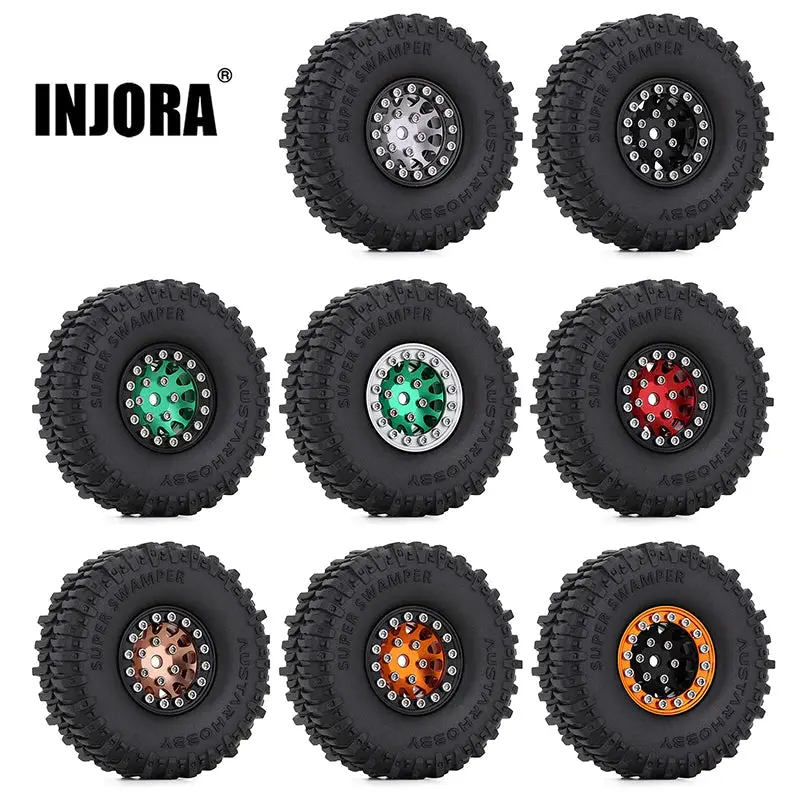 Injora 1.0" 60*20Mm Beadlock Cnc Wheel Rims & Mud Tires Set For 1/24 Rc Crawlers (4) (W1049-T2430) 1