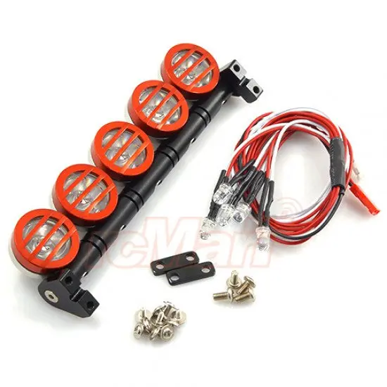 Yeah Racing 1/10 Aluminum Roof 5 White Led Set Red For Rc Truck Crawler (Ya-0370Rd) 1