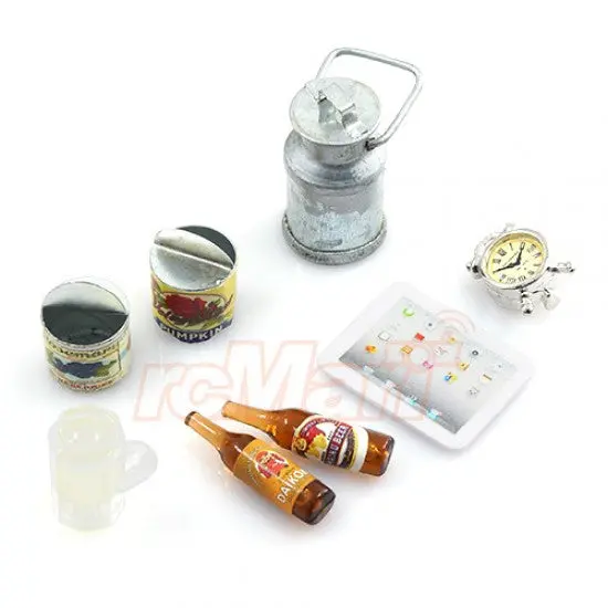 Yeah Racing 1/10 Rc Crawler Camping Accessory Combo W/ Beer Bottle & Glass, Ipad, Tin Can, Metal Milk Can (Ya-0365) 1