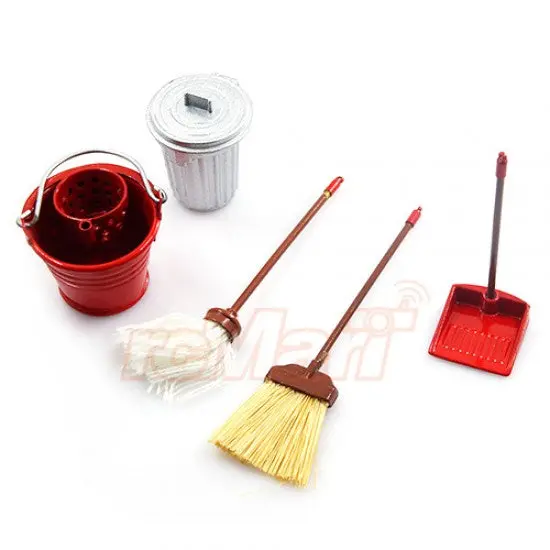Yeah Racing 1/10 Rc Crawler Garage Accessory Combo W/Broom, Dustpan, Mop, Water Bucket, Metal Trash Bin (Ya-0366) 1