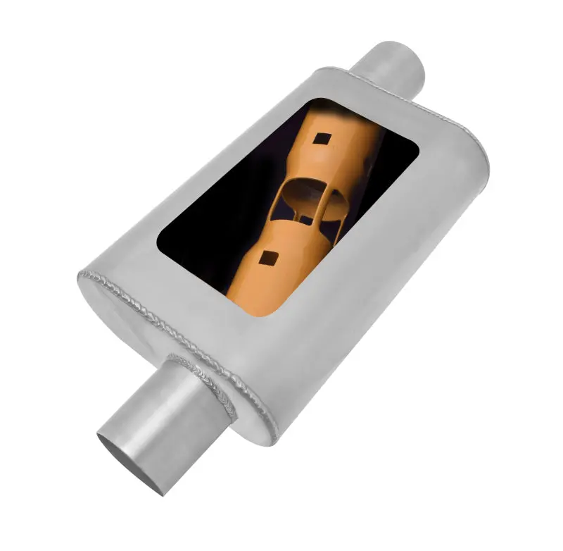 Gibson Mwa Superflow Stainless Steel Offset Oval Muffler – 4" X 9" X 14", 2.5" Inlet/Outlet 1