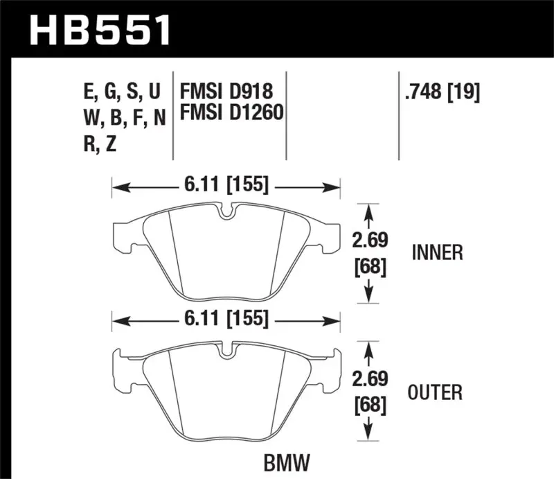 Hawk Hp+ Street Brake Pads For Bmw 335D/I/Xi (2007–2009) And 328I/M3 (2008–2009) 1