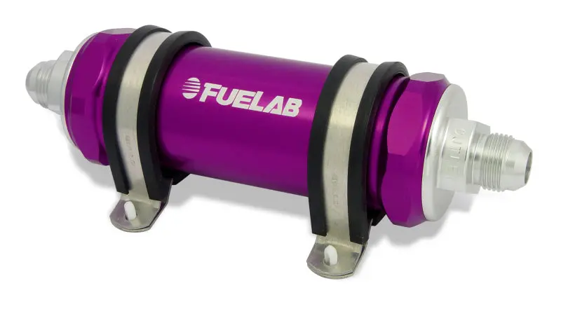 Fuelab 828 Inline Fuel Filter – -10An In / -8An Out, 100-Micron Stainless Steel (Purple) 1