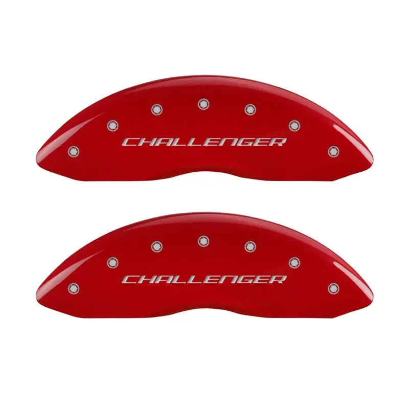 Mgp Engraved Caliper Covers For Dodge Challenger/Charger – Front Block Style, Rear Vintage Rt Design In Red With Silver Chrome 1