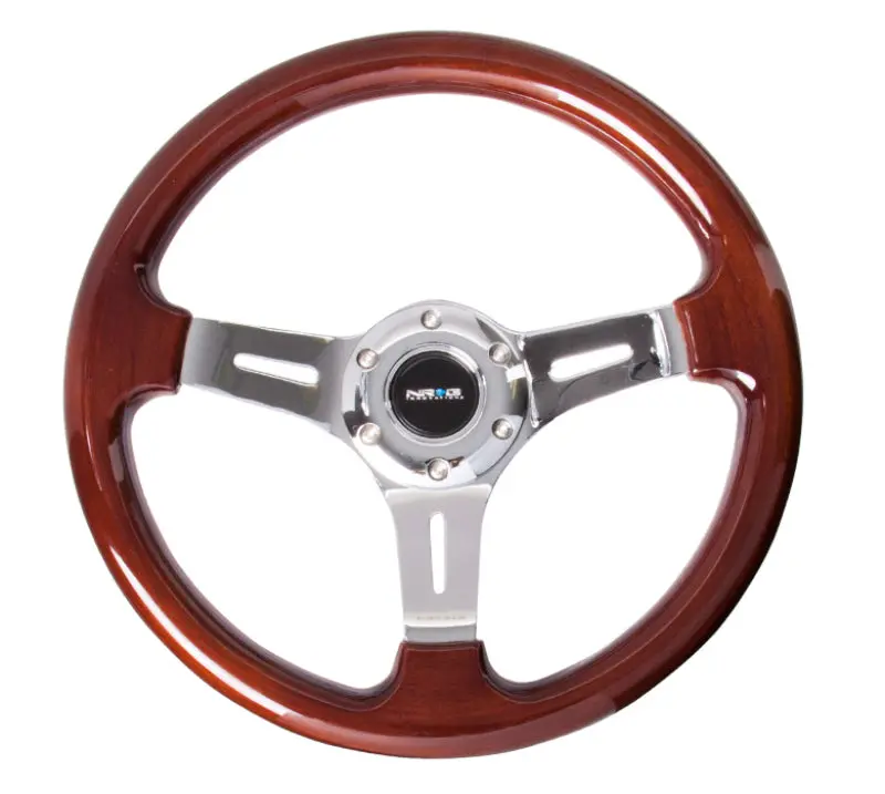 Nrg Classic Wood Grain Steering Wheel – 330Mm Diameter, Chrome 3-Spoke Design 1