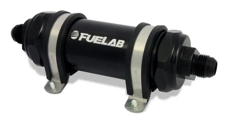 Fuelab 828 Inline Fuel Filter – -8An Inlet/Outlet, 6-Micron Fiberglass Element, Black Finish 1